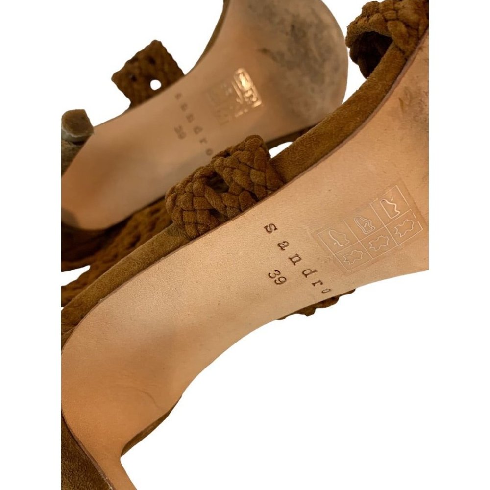 39 Sandro Agate Brique Suede Braid Stiletto Sandals Brown 3.75" Heel - Picture 11 of 12